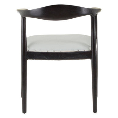 Kendari Grey Leather and Teak Wood Open Back Chair – close-up