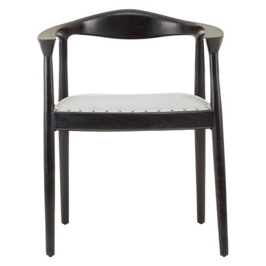 Kendari Grey Leather and Teak Wood Open Back Chair