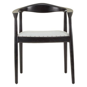 Kendari Grey Leather and Teak Wood Open Back Chair – side view