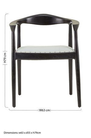 Kendari Grey Leather and Teak Wood Open Back Chair – detail 2