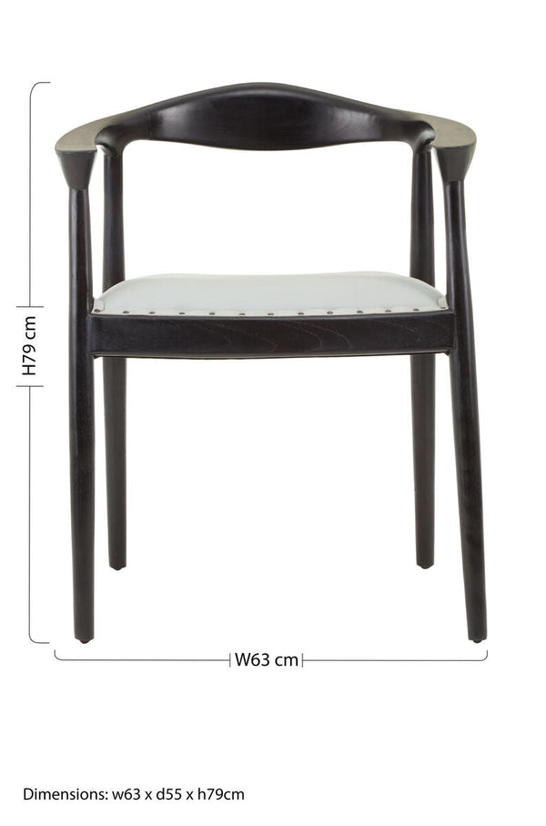 Kendari Grey Leather and Teak Wood Open Back Chair – detail 2