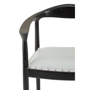 Kendari Grey Leather and Teak Wood Open Back Chair – angle view