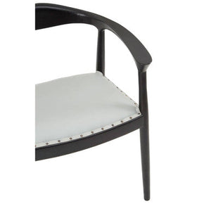 Kendari Grey Leather and Teak Wood Open Back Chair – side view 2
