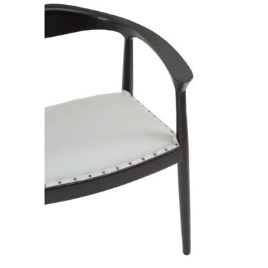 Kendari Grey Leather and Teak Wood Open Back Chair – side view 2