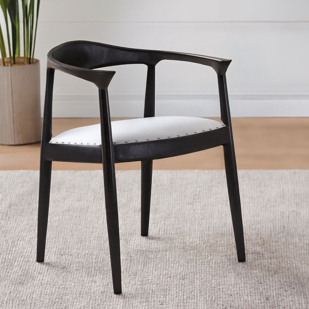 Kendari Grey Leather and Teak Wood Open Back Chair