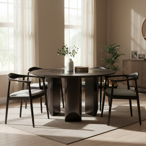 Kendari Grey Leather and Teak Wood Open Back Chair – back view