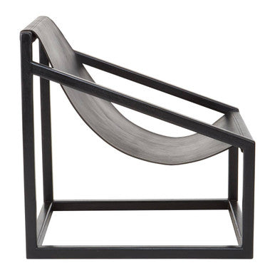 Kendari Black Leather and Teak Wood Sling Chair – detail