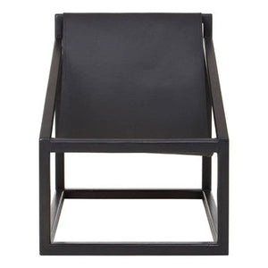 Kendari Black Leather and Teak Wood Sling Chair – side view