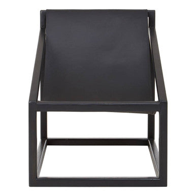 Kendari Black Leather and Teak Wood Sling Chair – side view