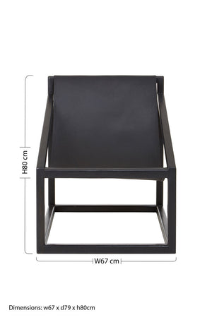 Kendari Black Leather and Teak Wood Sling Chair – angle view