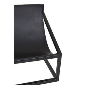 Kendari Black Leather and Teak Wood Sling Chair – close-up