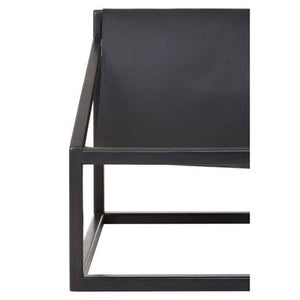 Kendari Black Leather and Teak Wood Sling Chair – back view