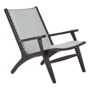 Kendari Grey Leather and Black Teak Wood Chair with Stud Detail – side view
