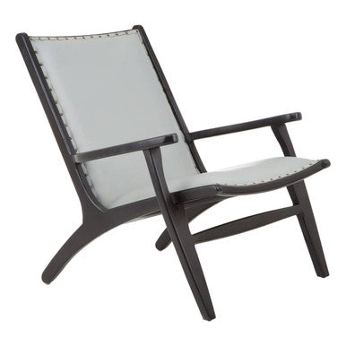 Kendari Grey Leather and Black Teak Wood Chair with Stud Detail – side view