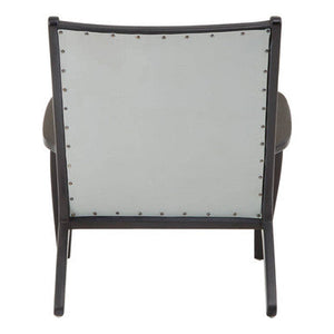 Kendari Grey Leather and Black Teak Wood Chair with Stud Detail – in room setting