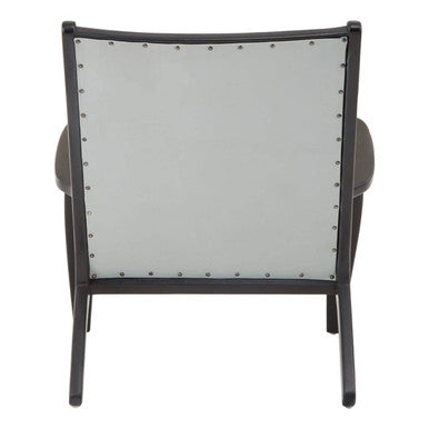Kendari Grey Leather and Black Teak Wood Chair with Stud Detail – in room setting