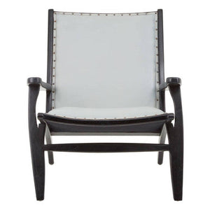 Kendari Grey Leather and Black Teak Wood Chair with Stud Detail