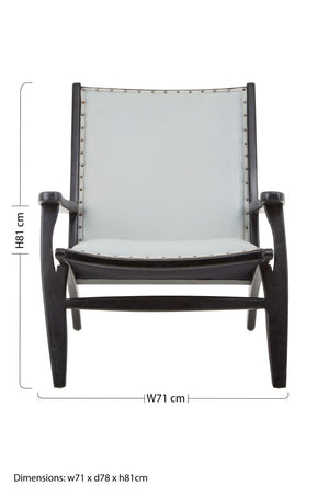 Kendari Grey Leather and Black Teak Wood Chair with Stud Detail – back view