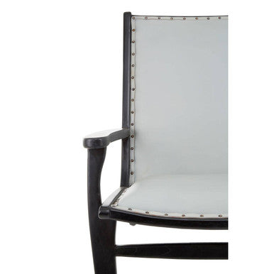 Kendari Grey Leather and Black Teak Wood Chair with Stud Detail – dimensions