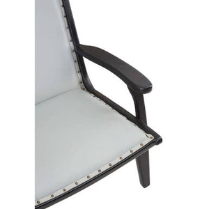 Kendari Grey Leather and Black Teak Wood Chair with Stud Detail – close-up
