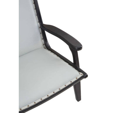 Kendari Grey Leather and Black Teak Wood Chair with Stud Detail – close-up