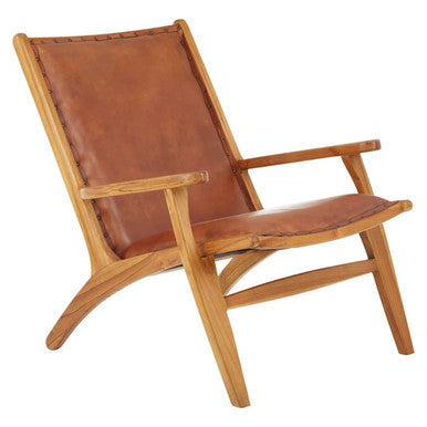 Kendari Brown Leather and Teak Wood Chair with Stud Detail – detail