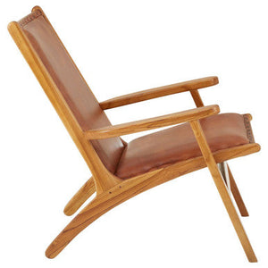 Kendari Brown Leather and Teak Wood Chair with Stud Detail – in room setting