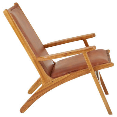 Kendari Brown Leather and Teak Wood Chair with Stud Detail – in room setting