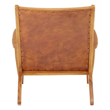 Kendari Brown Leather and Teak Wood Chair with Stud Detail – dimensions