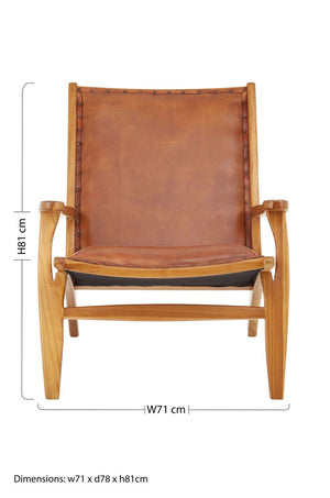 Kendari Brown Leather and Teak Wood Chair with Stud Detail – angle view