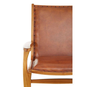 Kendari Brown Leather and Teak Wood Chair with Stud Detail – close-up