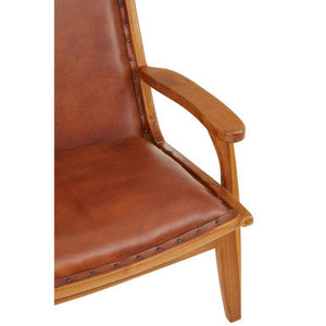 Kendari Brown Leather and Teak Wood Chair with Stud Detail – back view
