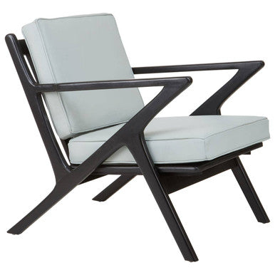 Kendari Grey Leather and Black Teak Wood Armchair – detail