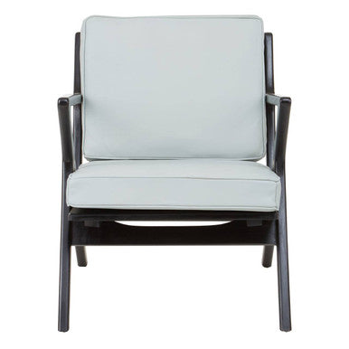 Kendari Grey Leather and Black Teak Wood Armchair – side view
