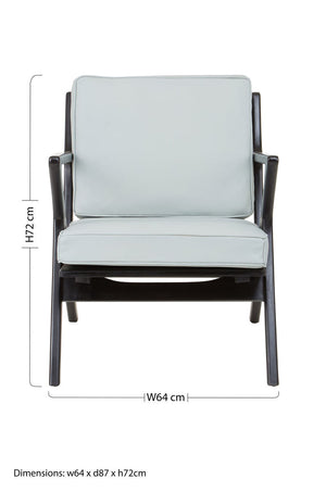 Kendari Grey Leather and Black Teak Wood Armchair – angle view