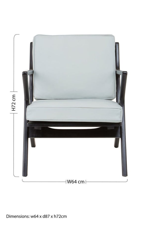 Kendari Grey Leather and Black Teak Wood Armchair – angle view