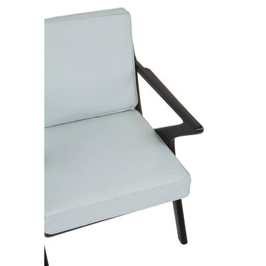 Kendari Grey Leather and Black Teak Wood Armchair – close-up