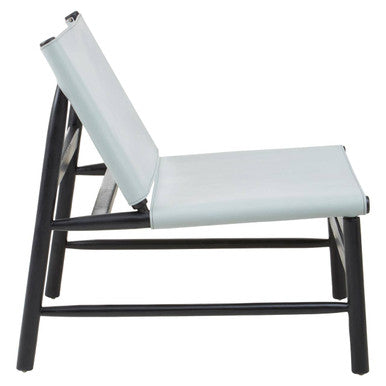 Kendari Grey Leather and Black Teak Wood Modern Sling Chair – dimensions