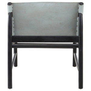 Kendari Grey Leather and Black Teak Wood Modern Sling Chair – close-up