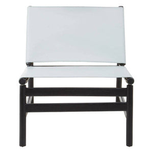 Kendari Grey Leather and Black Teak Wood Modern Sling Chair – side view