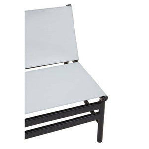Kendari Grey Leather and Black Teak Wood Modern Sling Chair – back view