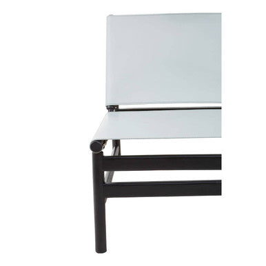Kendari Grey Leather and Black Teak Wood Modern Sling Chair – angle view
