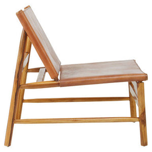 Kendari Brown Leather and Teak Wood Modern Sling Chair – detail