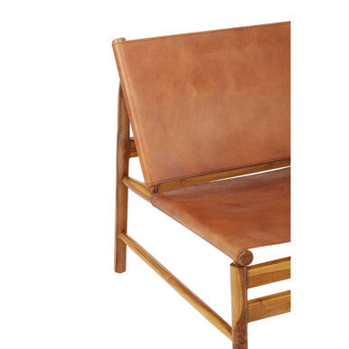 Kendari Brown Leather and Teak Wood Modern Sling Chair – back view