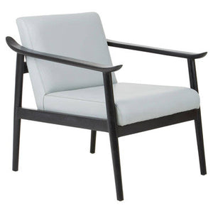 Kendari Grey Leather and Black Teak Wood Frame Armchair – side view