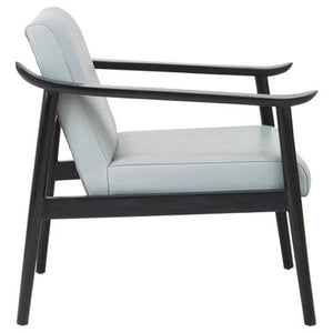 Kendari Grey Leather and Black Teak Wood Frame Armchair – detail