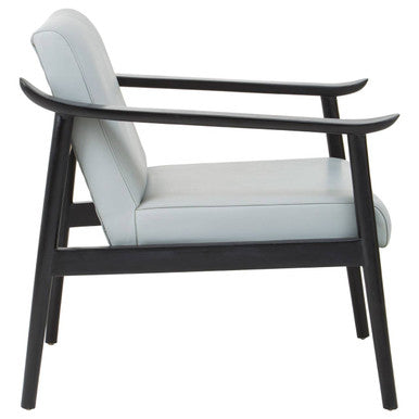 Kendari Grey Leather and Black Teak Wood Frame Armchair – detail