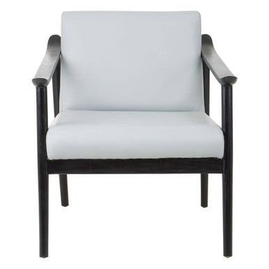 Kendari Grey Leather and Black Teak Wood Frame Armchair