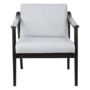 Kendari Grey Leather and Black Teak Wood Frame Armchair
