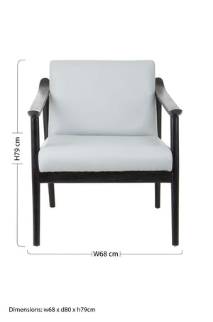 Kendari Grey Leather and Black Teak Wood Frame Armchair – back view